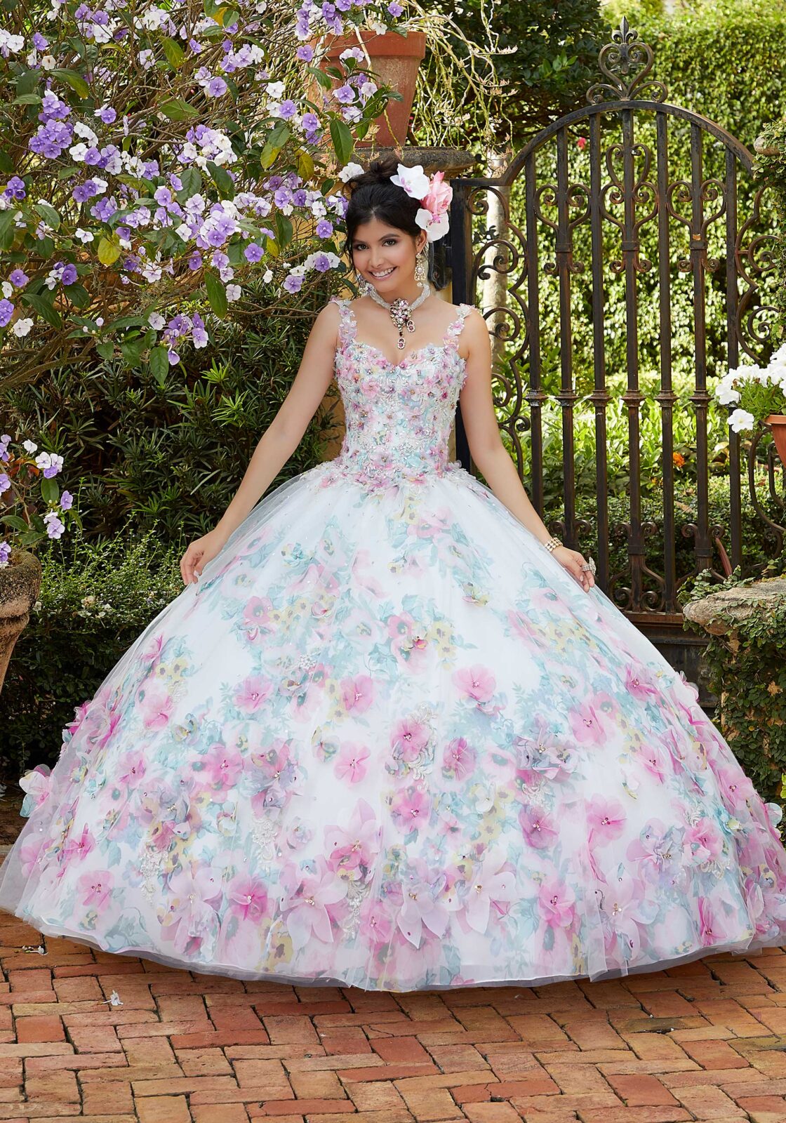 Multicolor Floral Appliqued Quinceañera Dress #34033