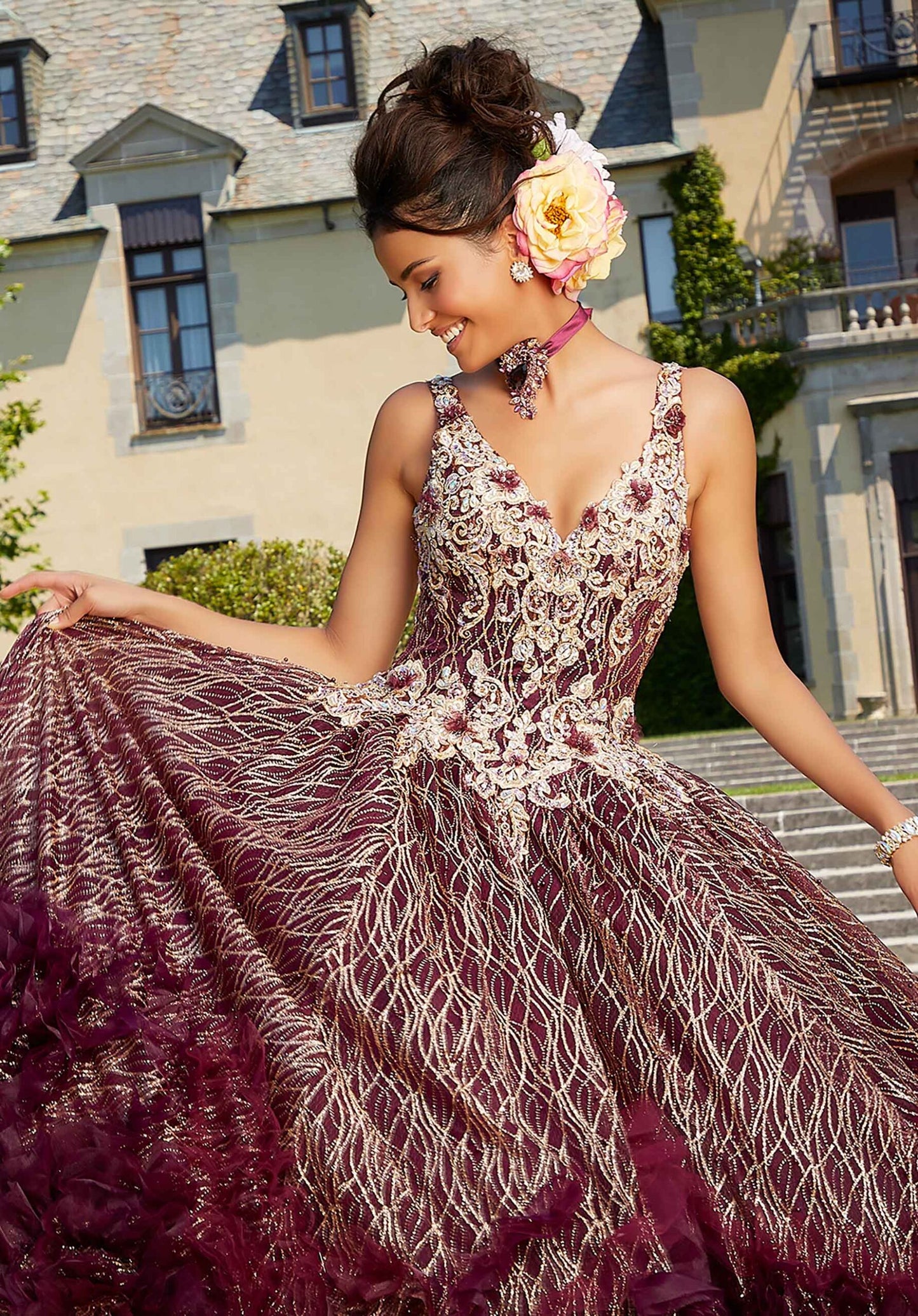 Ruffled, Pattern Glitter Quinceañera Dress #34041