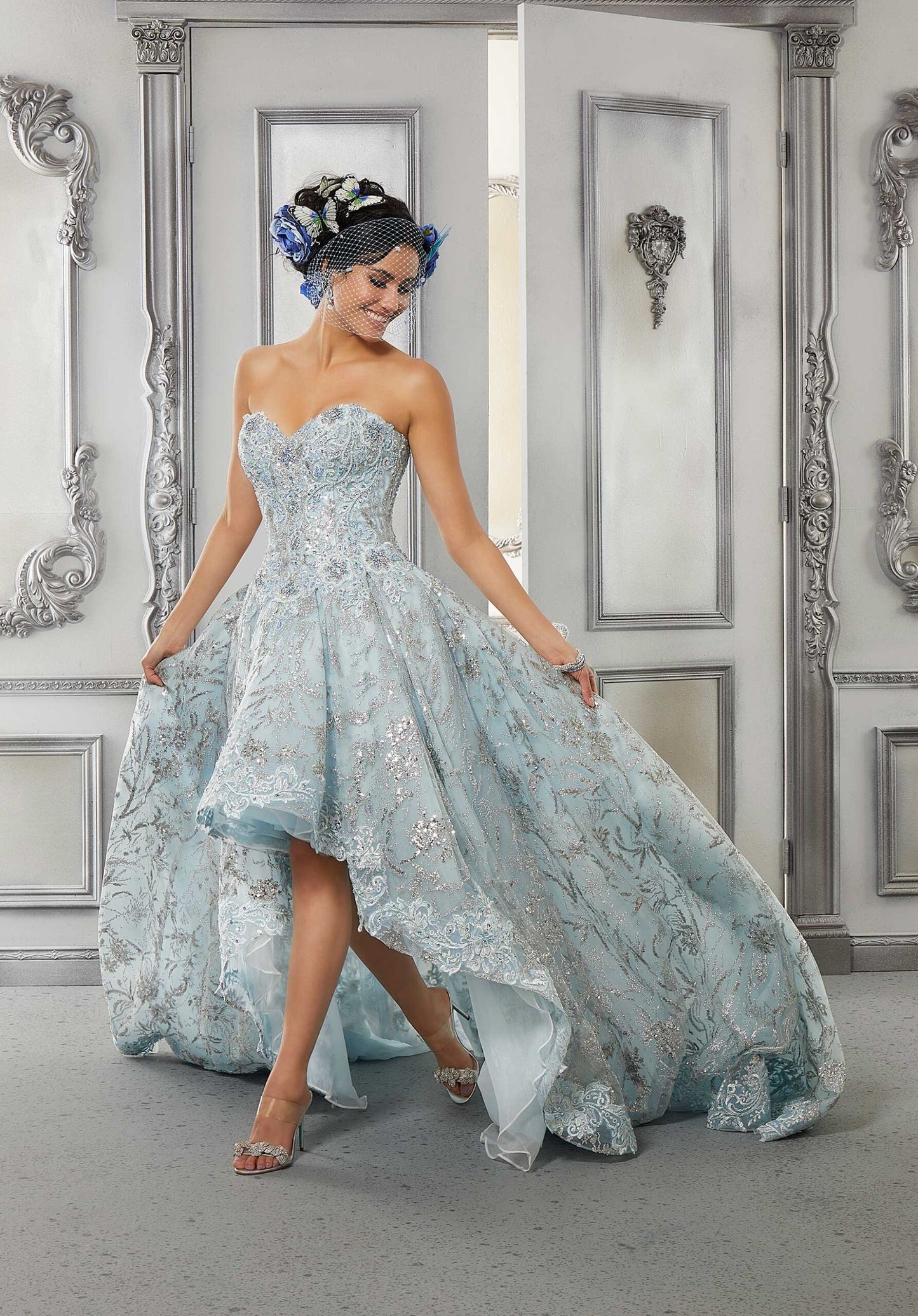 Embroidered Lace High Low Quinceañera Dress #34055
